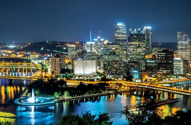 Pittsburgh night view of point park and downtown